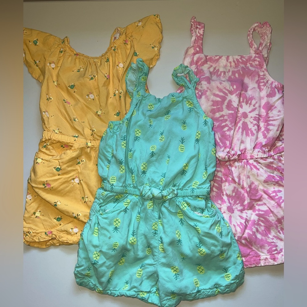 Cat & Jack 3 toddler girls 4t rompers.